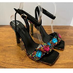 Azalea Wang Women’s Disco Ball Embellished Ankle Strap Heels Size 7.5